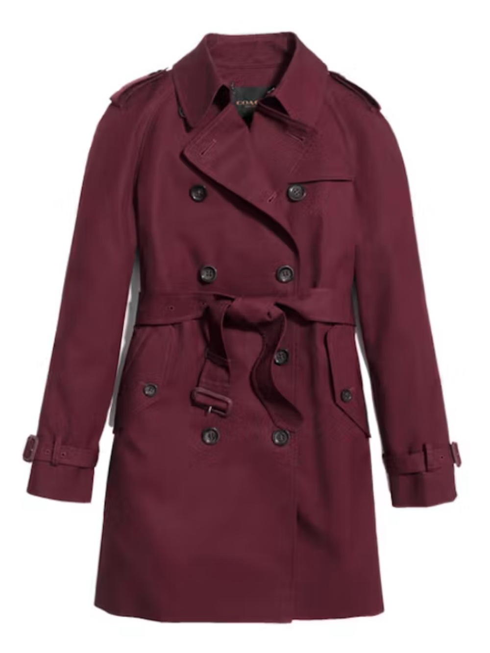 Coach double-breasted trench coat in a wine